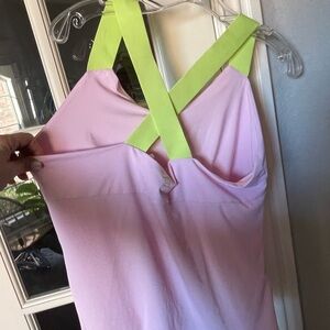 Penguin M Pink + Green X Back Tank Built-In Shelf Bra